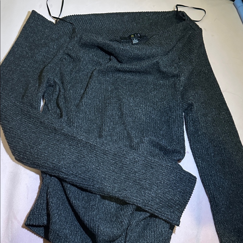 Charcoal Gray Knit Sweater – Cozy off-shoulder top